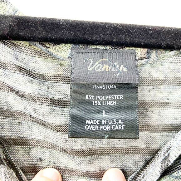 Vanity Large Womens Green Boho Striped Top - Picture 4 of 6